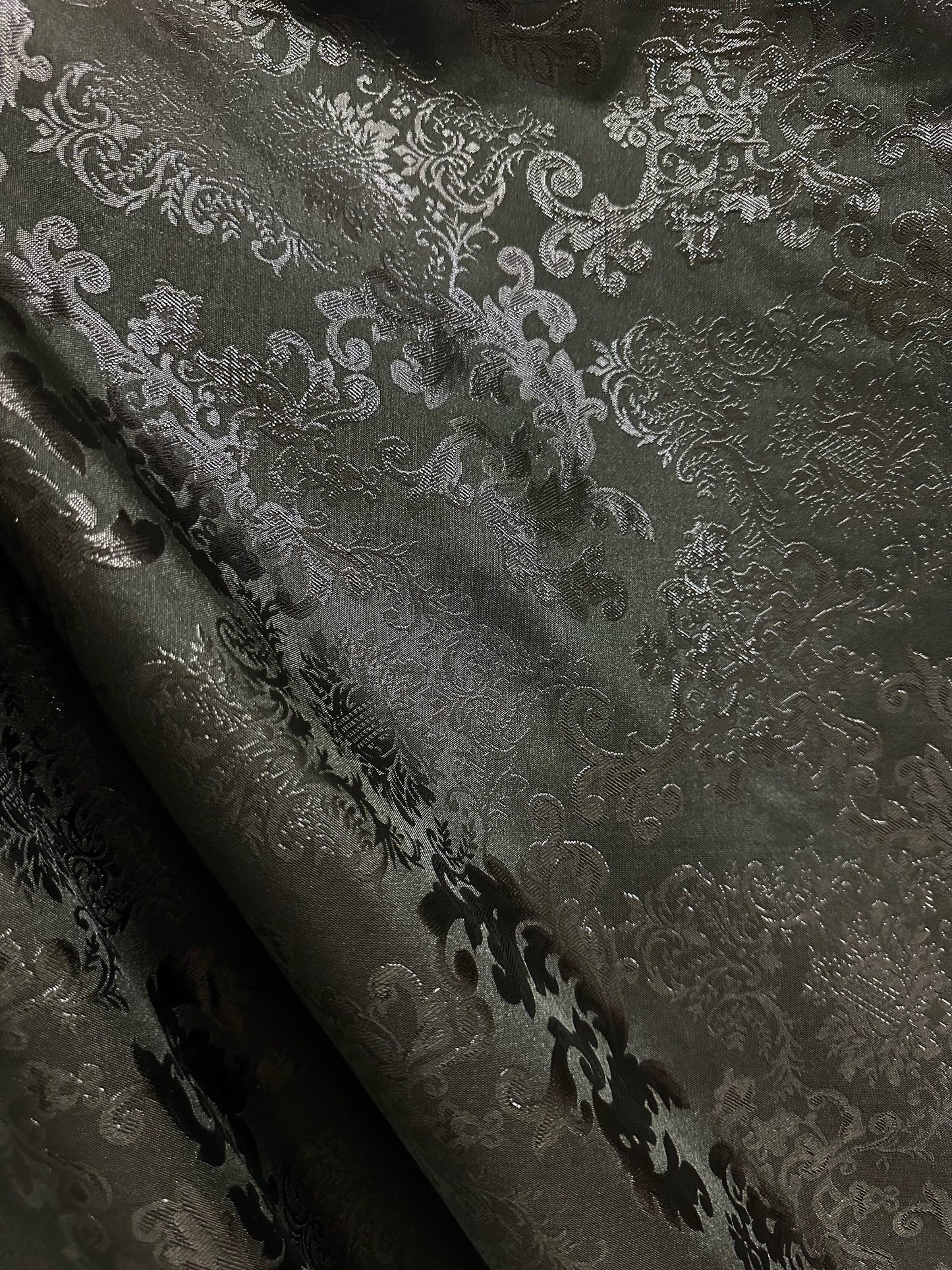 BLACK Damask Metallic Brocade Fabric (58 in.) Sold By The Yard