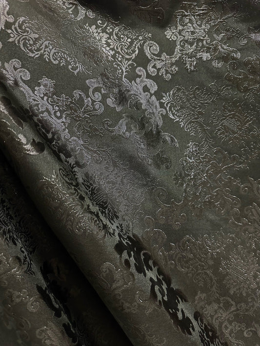 BLACK Damask Metallic Brocade Fabric (58 in.) Sold By The Yard