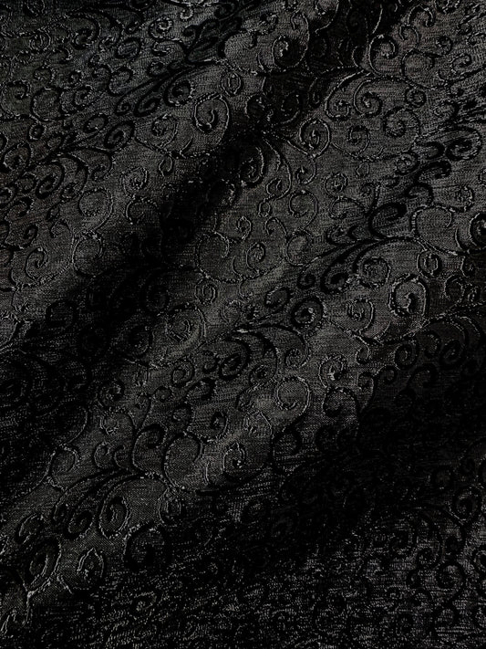 BLACK Swirl Metallic Brocade Fabric (58 in.) Sold By The Yard