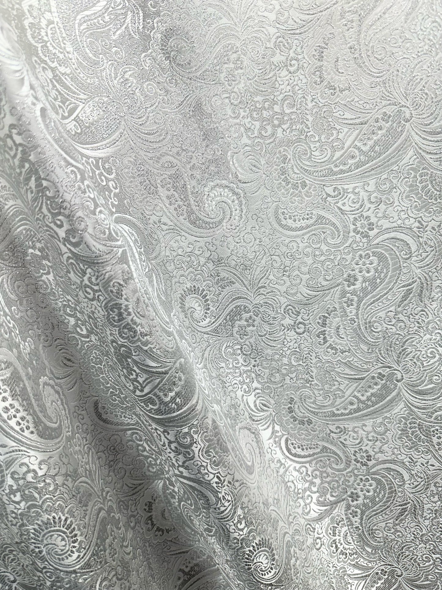 WHITE SILVER Metallic Paisley Brocade Fabric (60 in.) Sold By The Yard