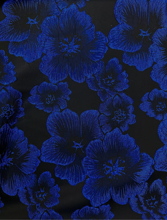 BLUE BLACK Floral Brocade Fabric (60 in.) Sold By The Yard