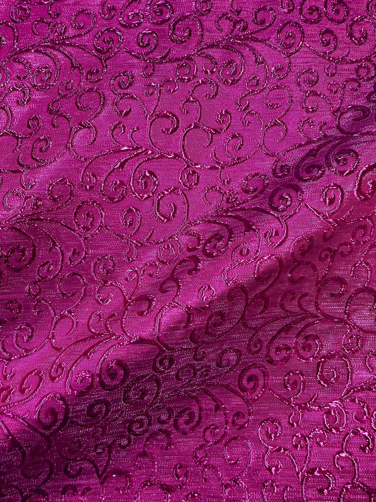 FUCHSIA PINK Swirl Metallic Brocade Fabric (58 in.) Sold By The Yard