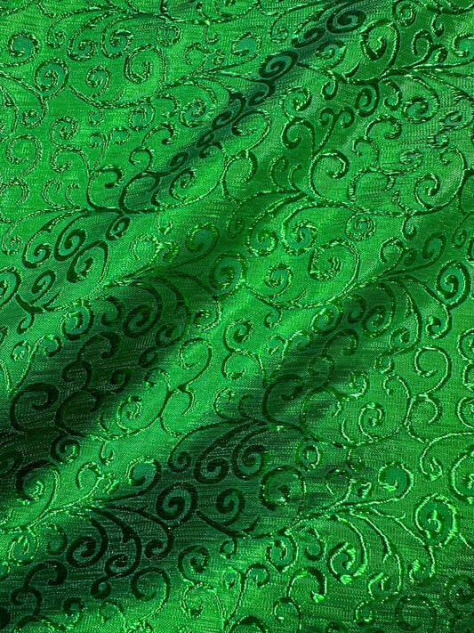 GREEN Swirl Metallic Brocade Fabric (58 in.) Sold By The Yard