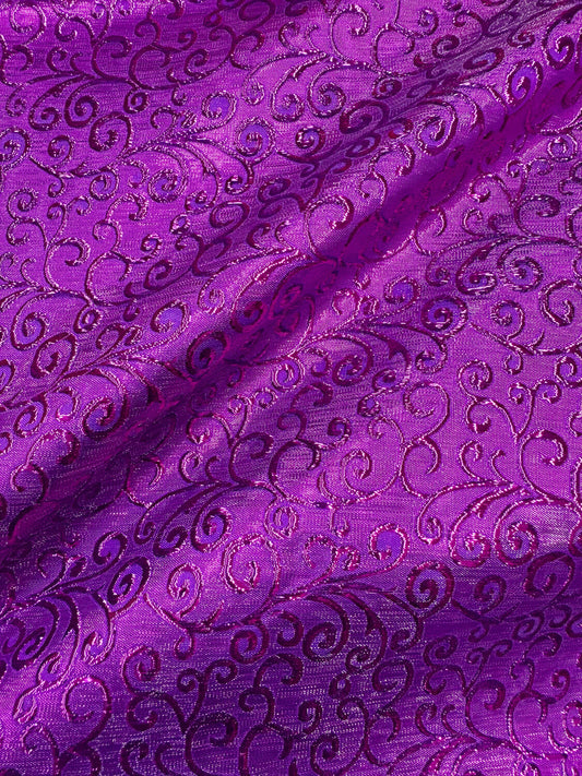 MAGENTA PURPLE Swirl Metallic Brocade Fabric (58 in.) Sold By The Yard