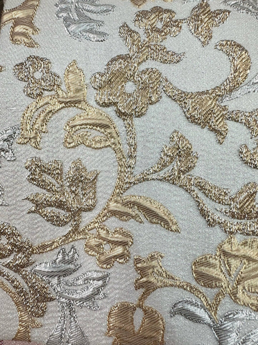 GOLD SILVER Floral Brocade Fabric (60 in.) Sold By The Yard