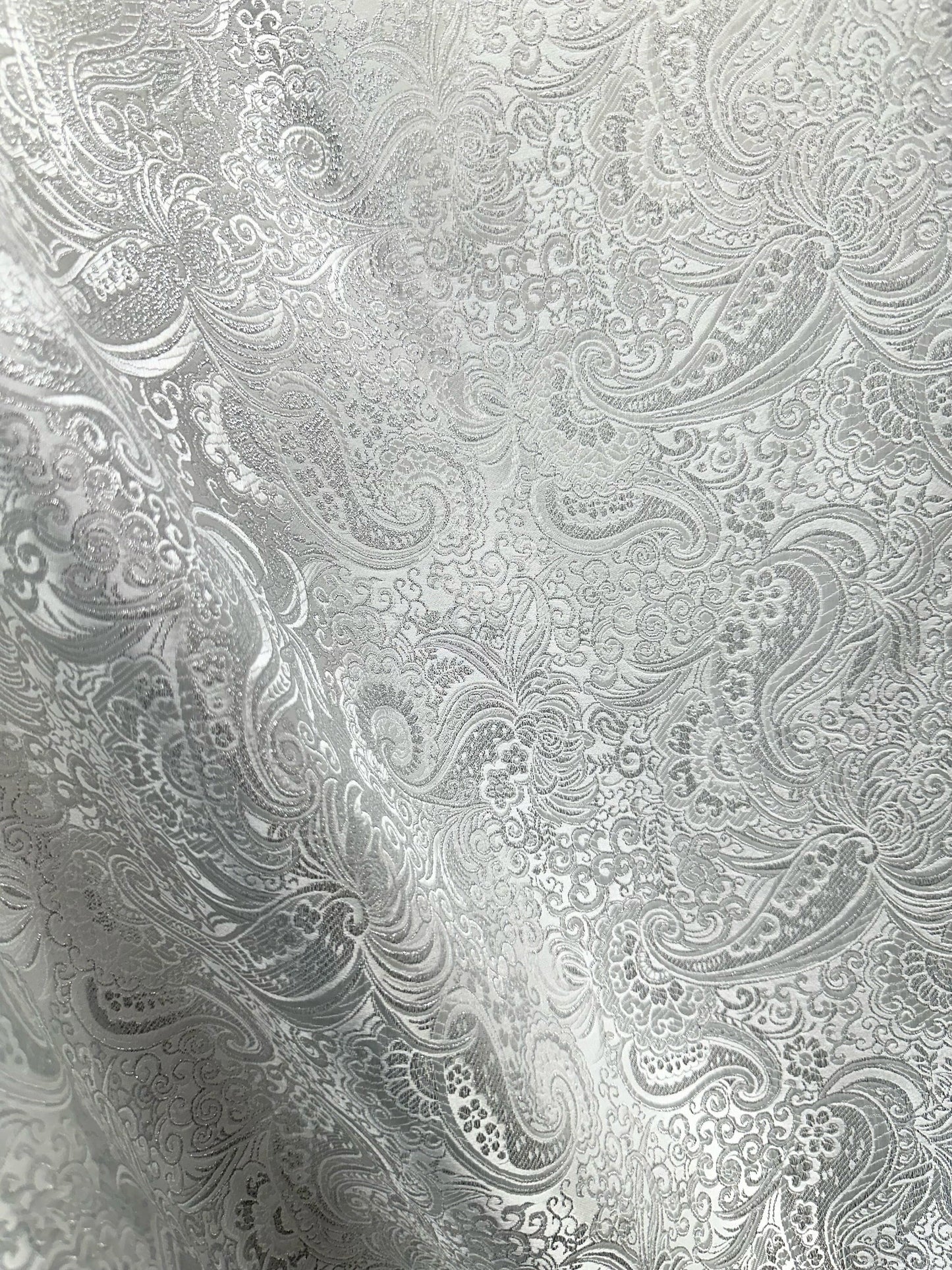 WHITE SILVER Metallic Paisley Brocade Fabric (60 in.) Sold By The Yard