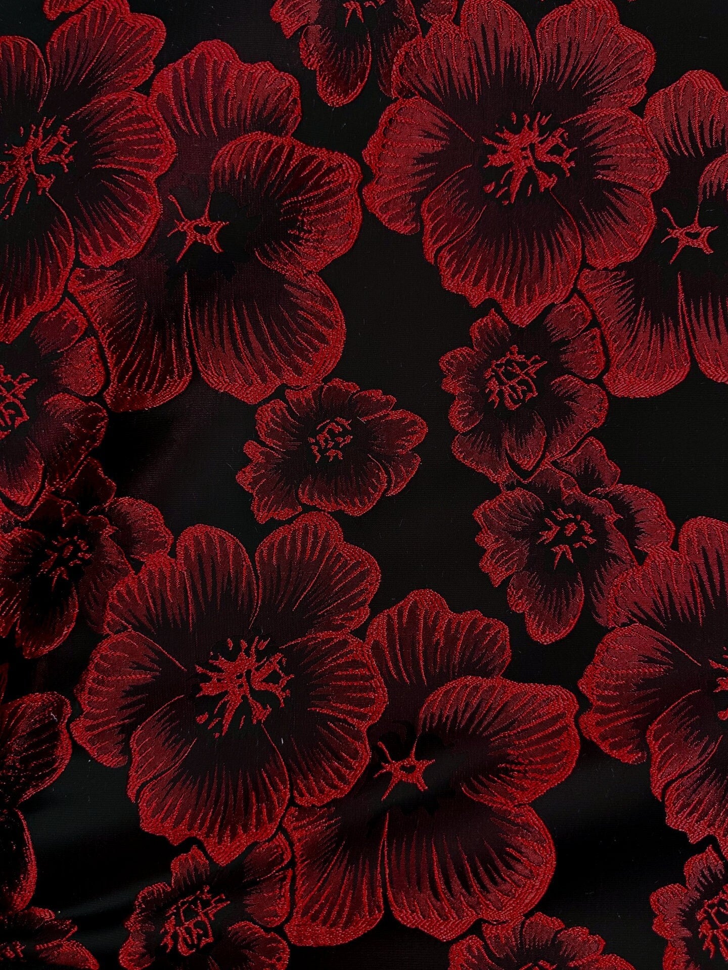 RED BLACK Floral Brocade Fabric (60 in.) Sold By The Yard