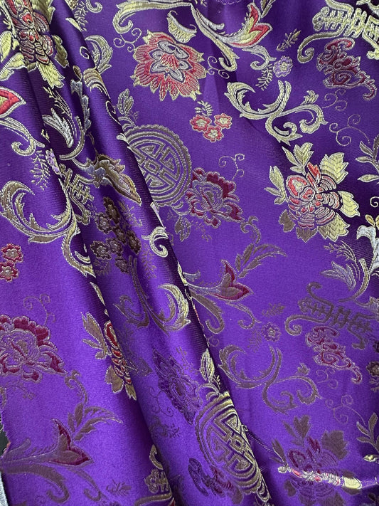 PURPLE GOLD Multicolor Floral Brocade Fabric (60 in.) Sold By The Yard