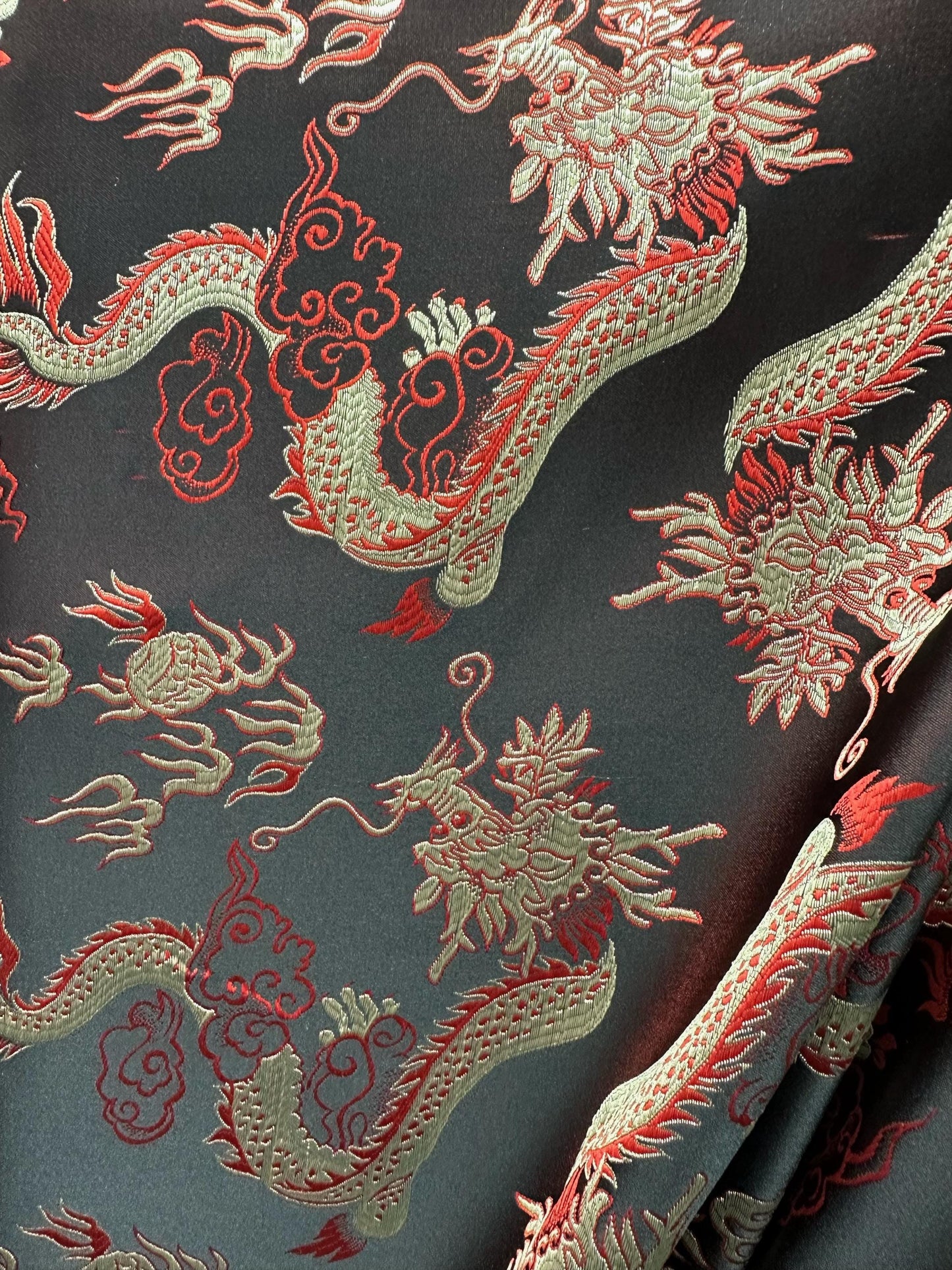 BLACK GOLD RED Multicolor Dragon Brocade Fabric (60 in.) Sold By The Yard