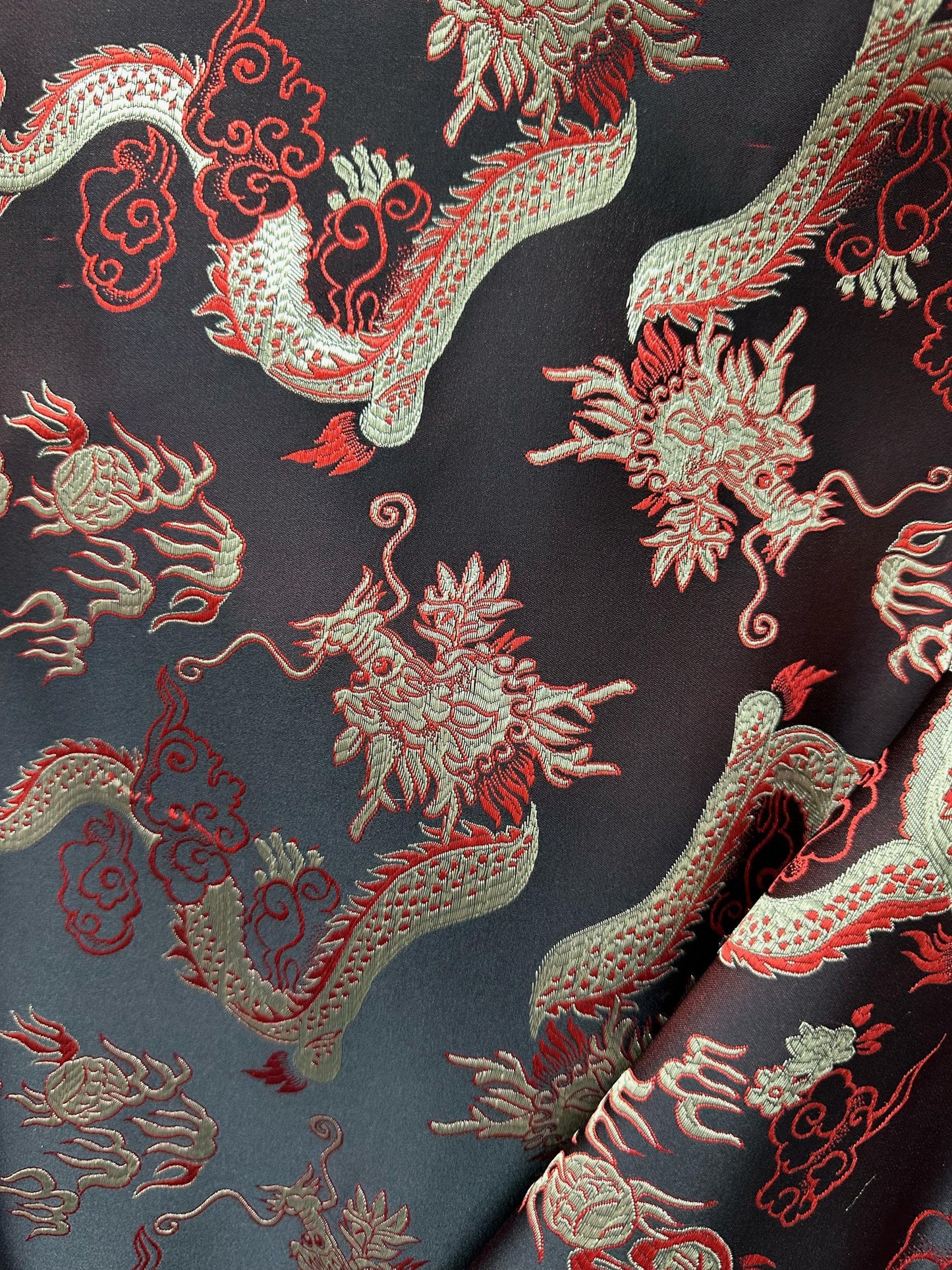 BLACK GOLD RED Multicolor Dragon Brocade Fabric (60 in.) Sold By The Yard