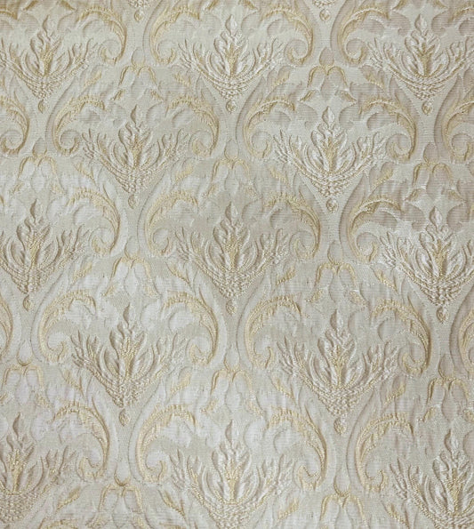 IVORY GOLD Damask Brocade Upholstery Drapery Fabric (110 in.) Sold By The Yard