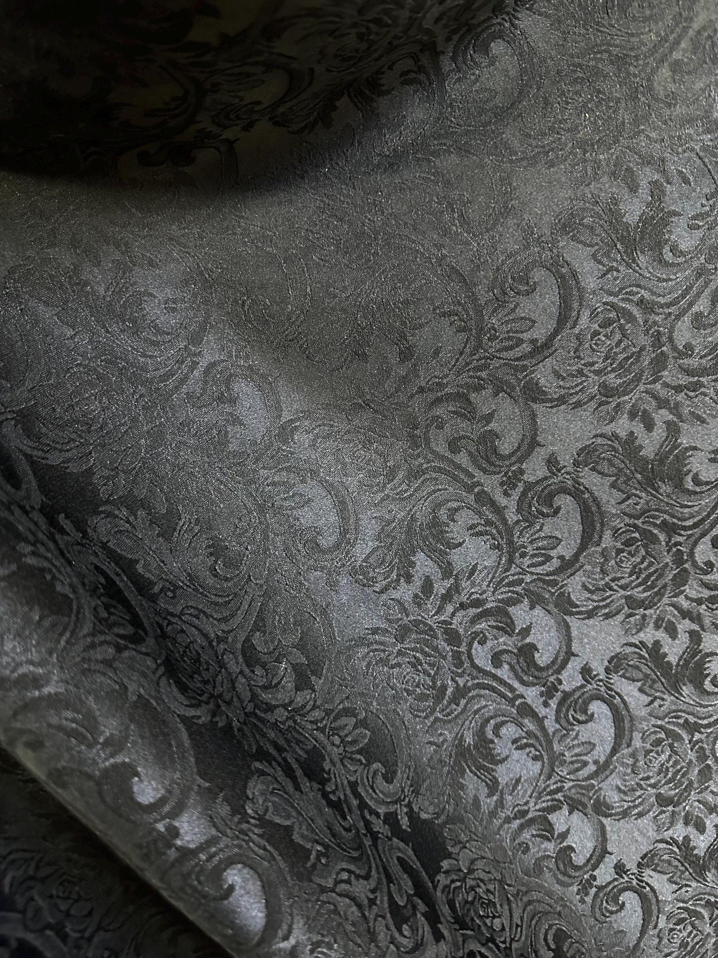 BLACK Damask Floral Upholstery Drapery Brocade Fabric (110 in.) Sold By The Yard