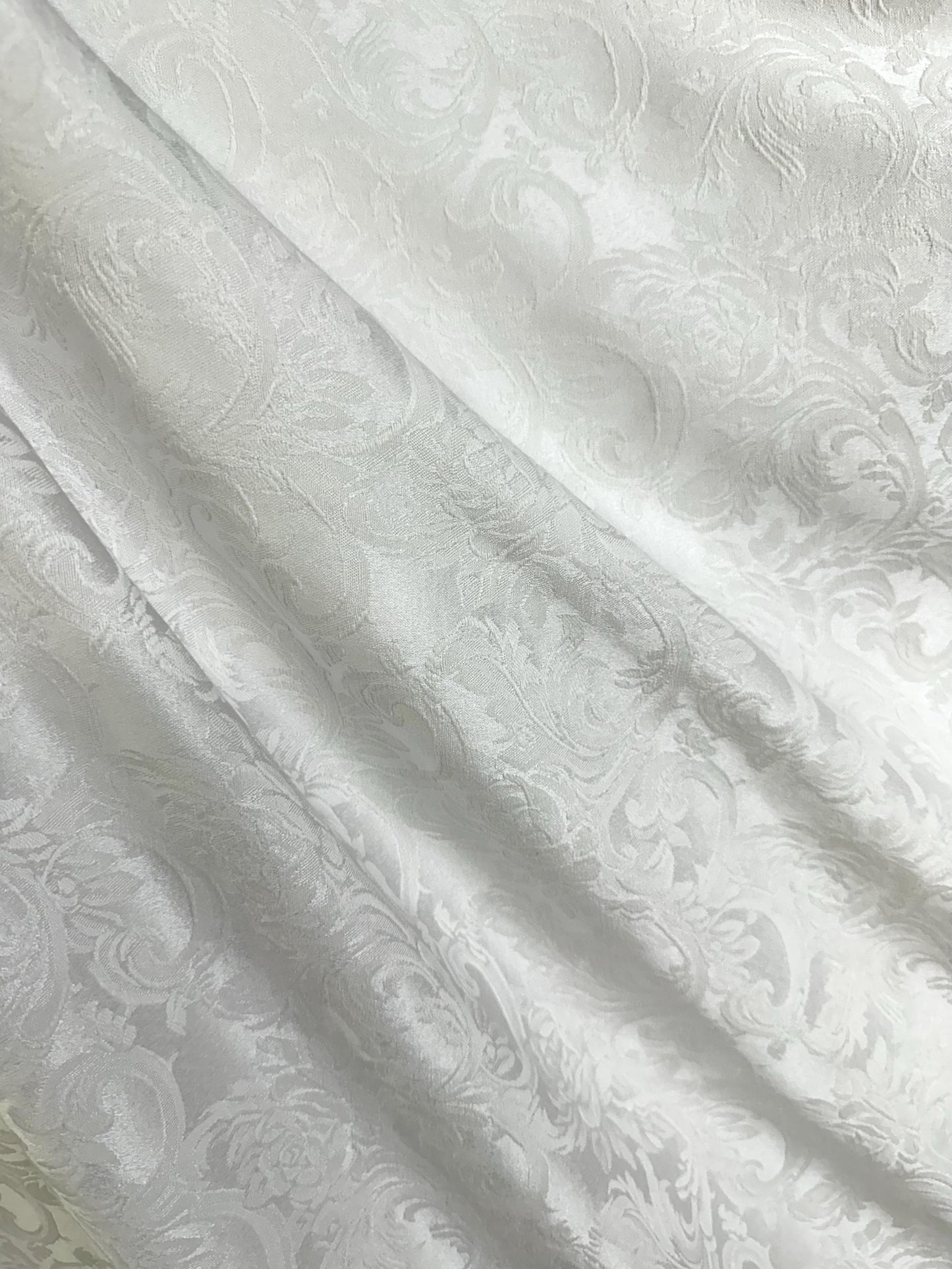 WHITE Damask Floral Upholstery Drapery Brocade Fabric (110 in.) Sold By The Yard