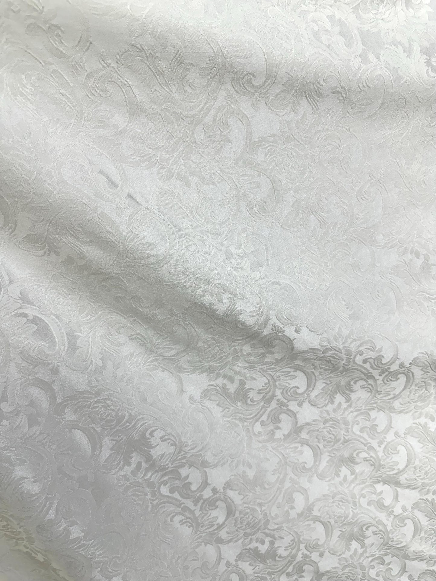 WHITE Damask Floral Upholstery Drapery Brocade Fabric (110 in.) Sold By The Yard