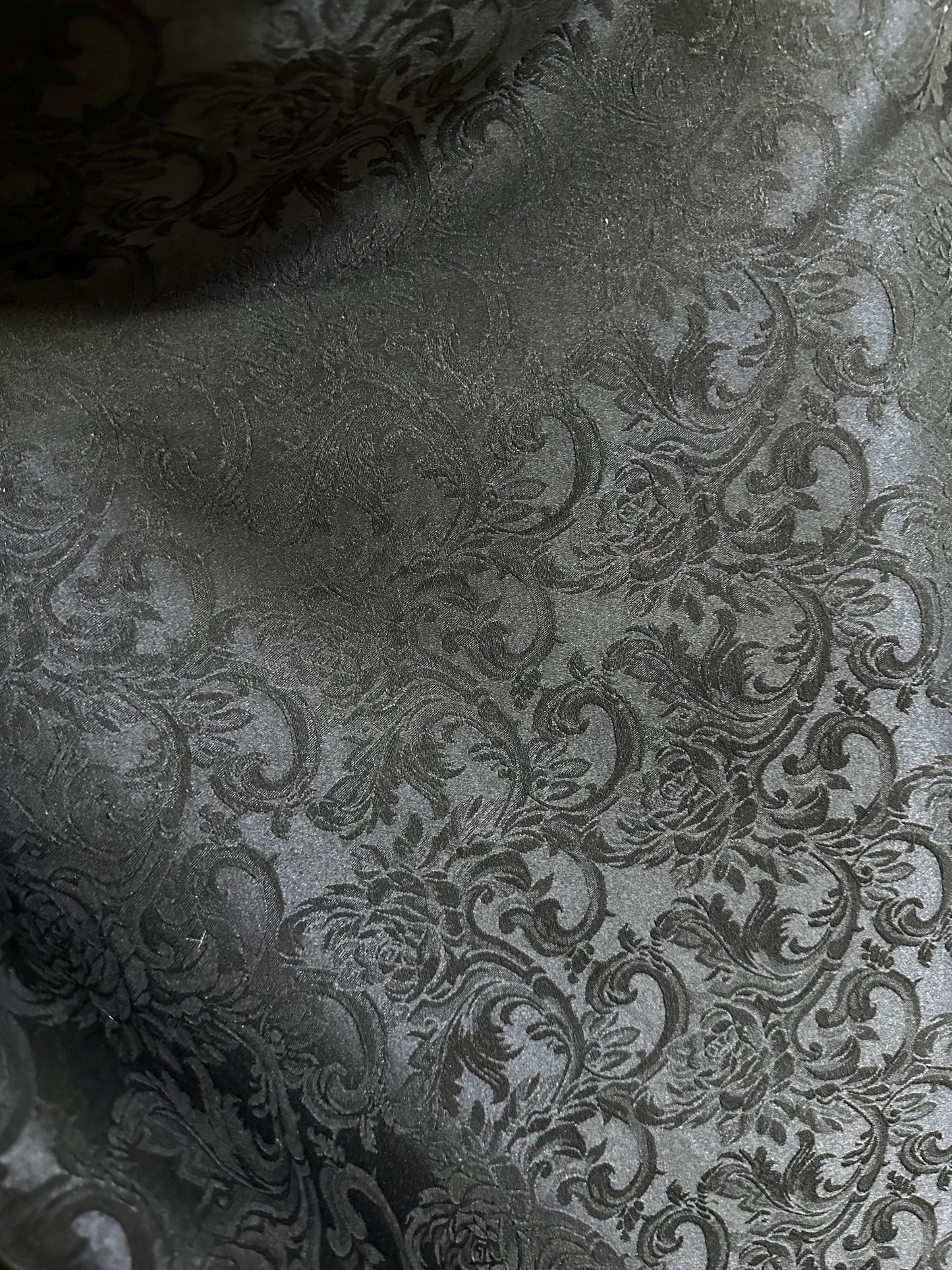 BLACK Damask Floral Upholstery Drapery Brocade Fabric (110 in.) Sold By The Yard