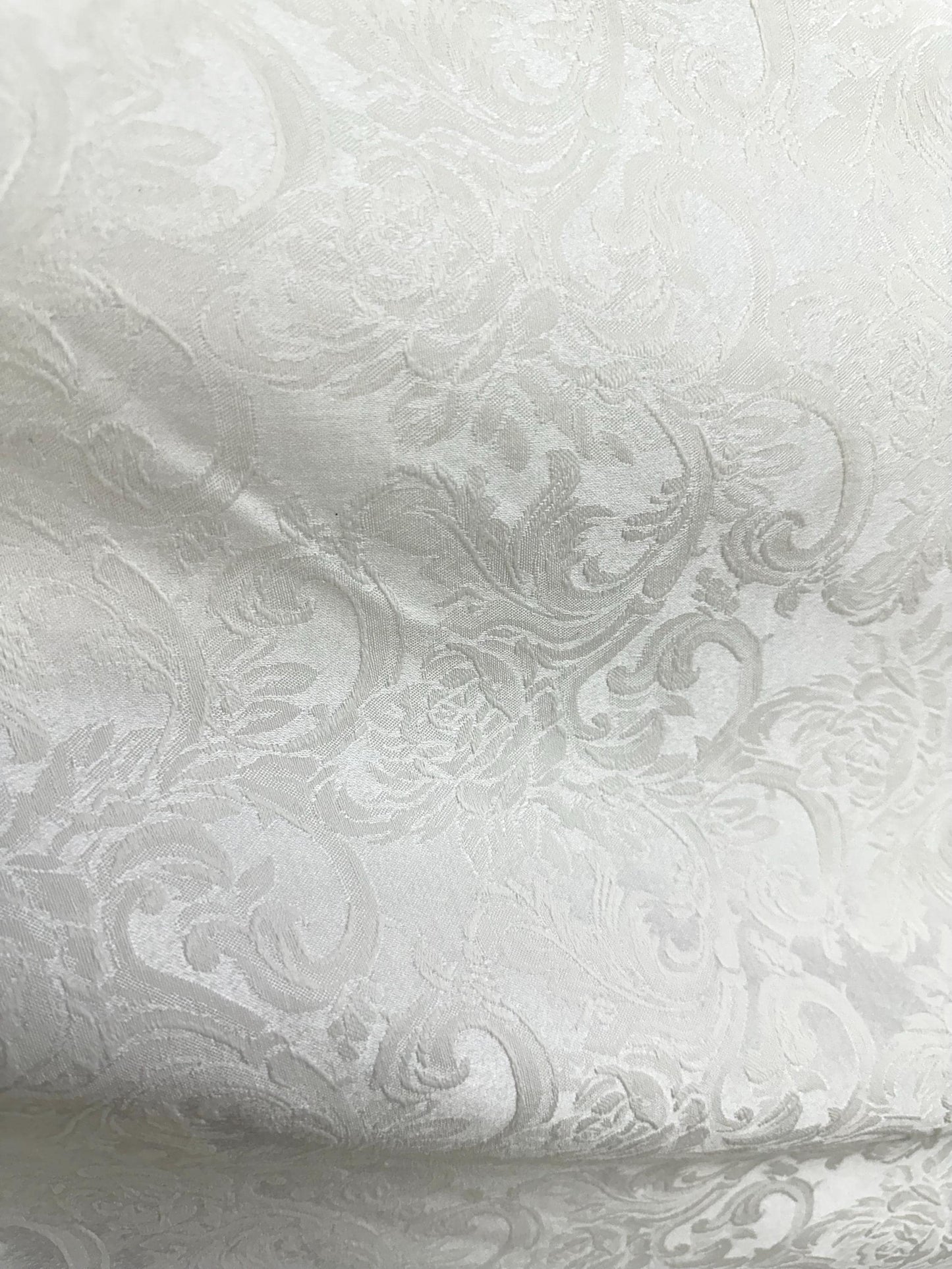 WHITE Damask Floral Upholstery Drapery Brocade Fabric (110 in.) Sold By The Yard