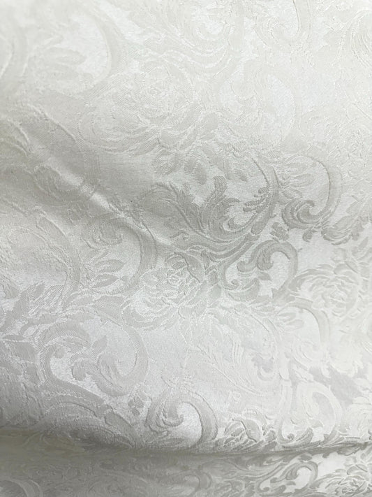 WHITE Damask Floral Upholstery Drapery Brocade Fabric (110 in.) Sold By The Yard