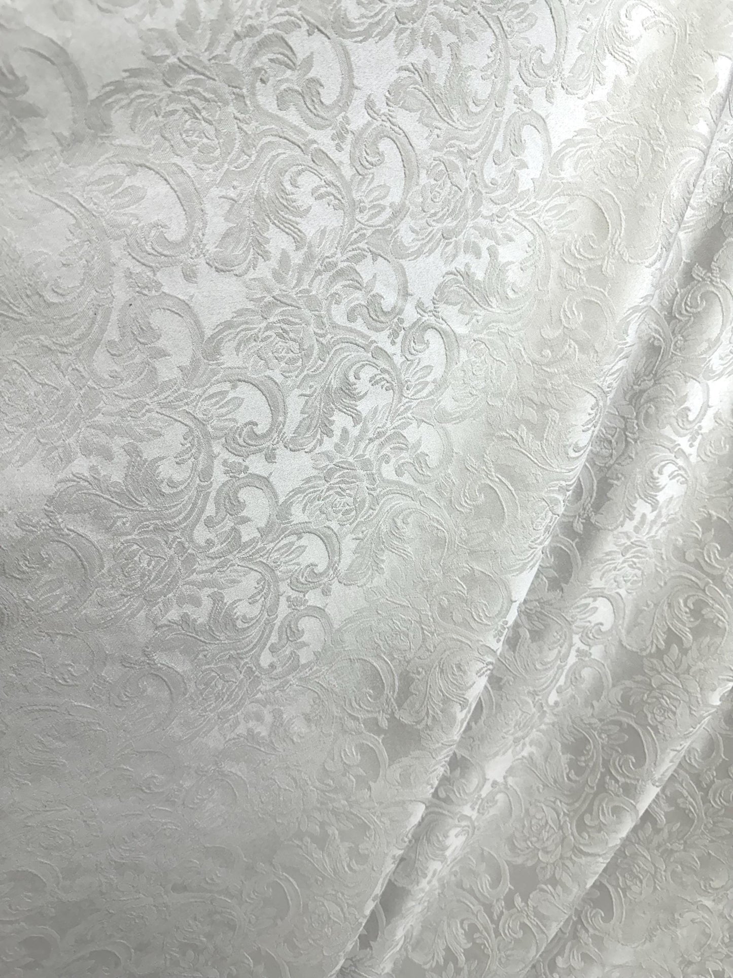 WHITE Damask Floral Upholstery Drapery Brocade Fabric (110 in.) Sold By The Yard