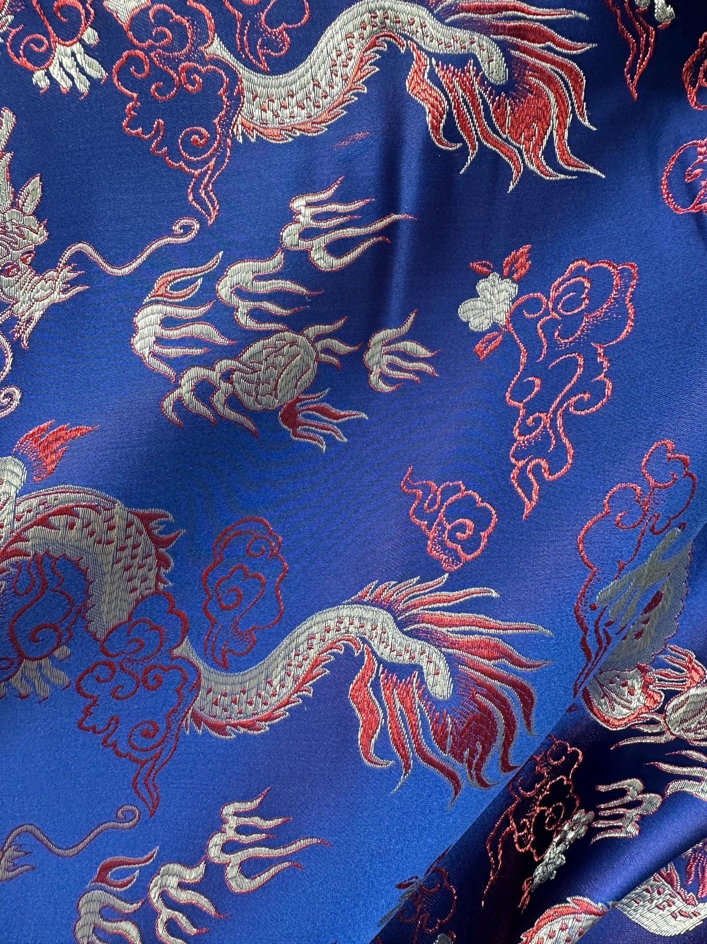 BLUE GOLD RED Multicolor Dragon Brocade Fabric (60 in.) Sold By The Yard