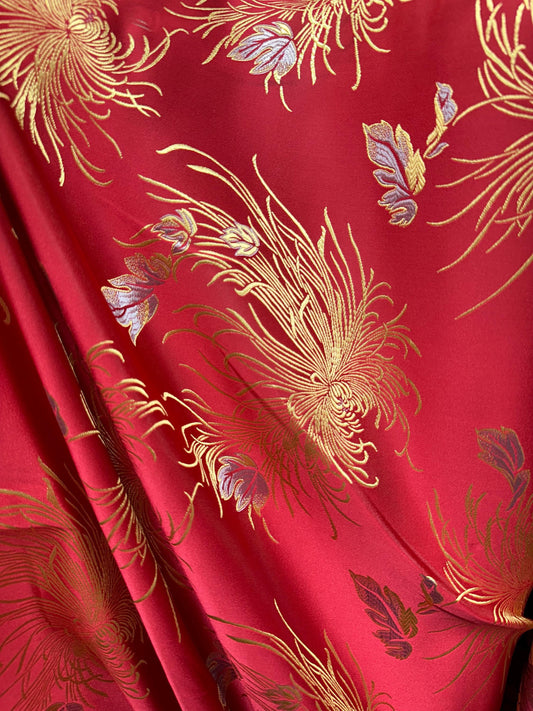 RED GOLD Embroidered Brocade Fabric (60 in.) Sold By The Yard