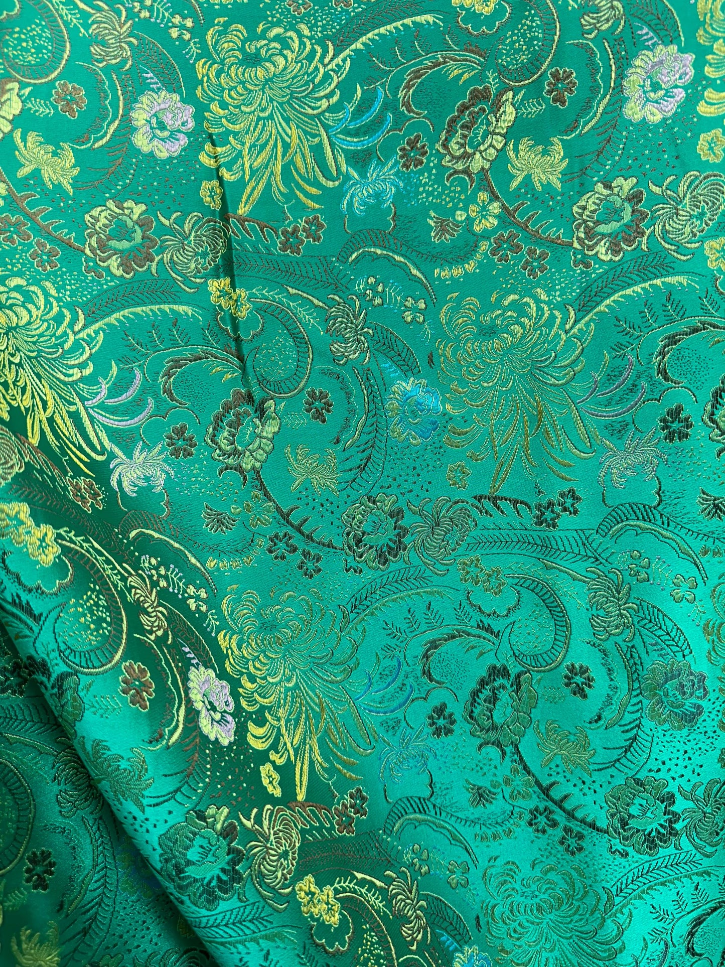 TEAL GREEN GOLD Floral Brocade Fabric (60 in.) Sold By The Yard