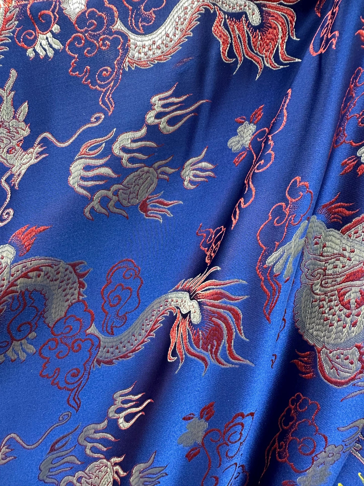 BLUE GOLD RED Multicolor Dragon Brocade Fabric (60 in.) Sold By The Yard