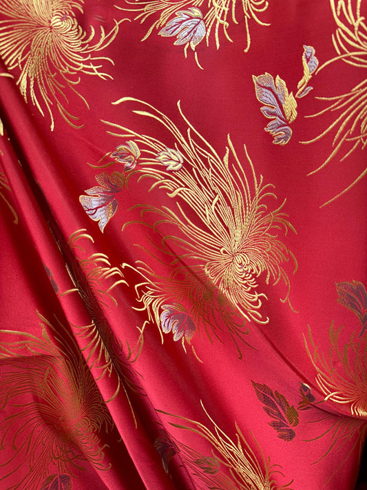 RED GOLD Embroidered Brocade Fabric (60 in.) Sold By The Yard