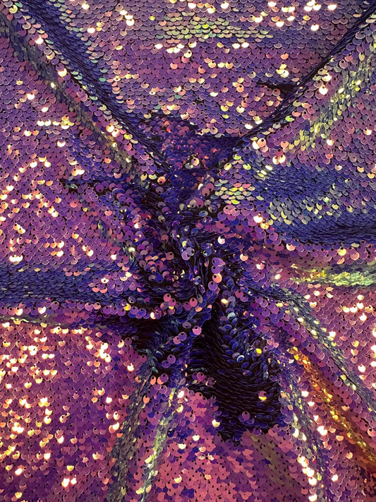 PURPLE IRIDESCENT Reversible Sequins Stretch Mesh Fabric (52 in.) Sold BTY