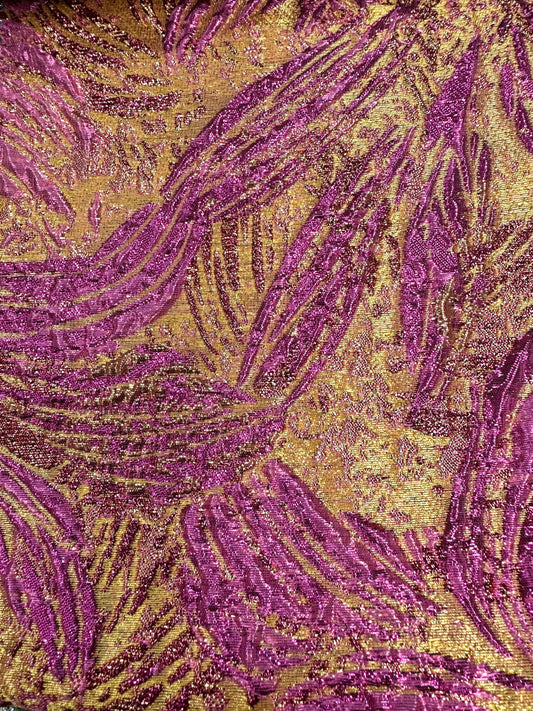 ORANGE FUCHSIA Floral Metallic Brocade Fabric (60 in.) Sold By The Yard