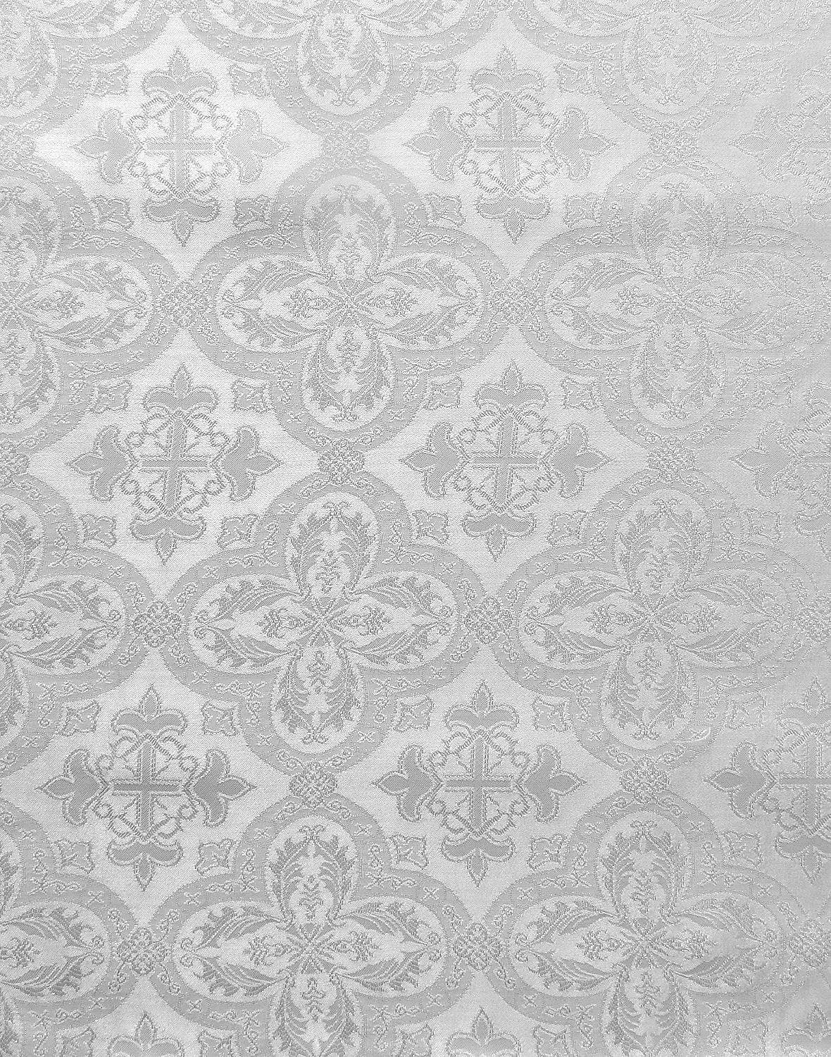 WHITE Liturgical Cross Brocade Fabric (60 in.) Sold By The Yard