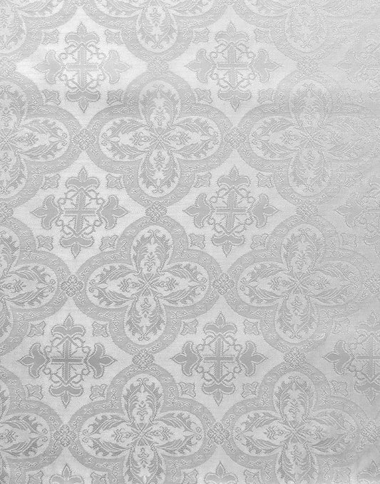 WHITE Liturgical Cross Brocade Fabric (60 in.) Sold By The Yard