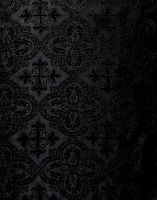 BLACK Liturgical Cross Brocade Fabric (60 in.) Sold By The Yard