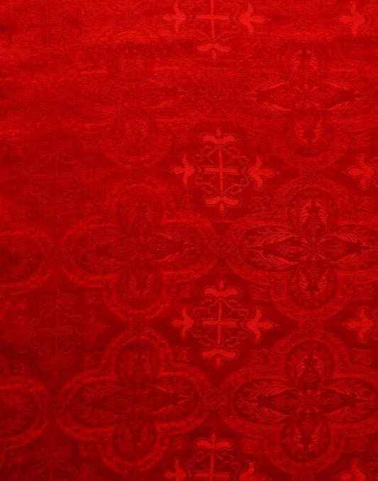 RED Liturgical Cross Brocade Fabric (60 in.) Sold By The Yard