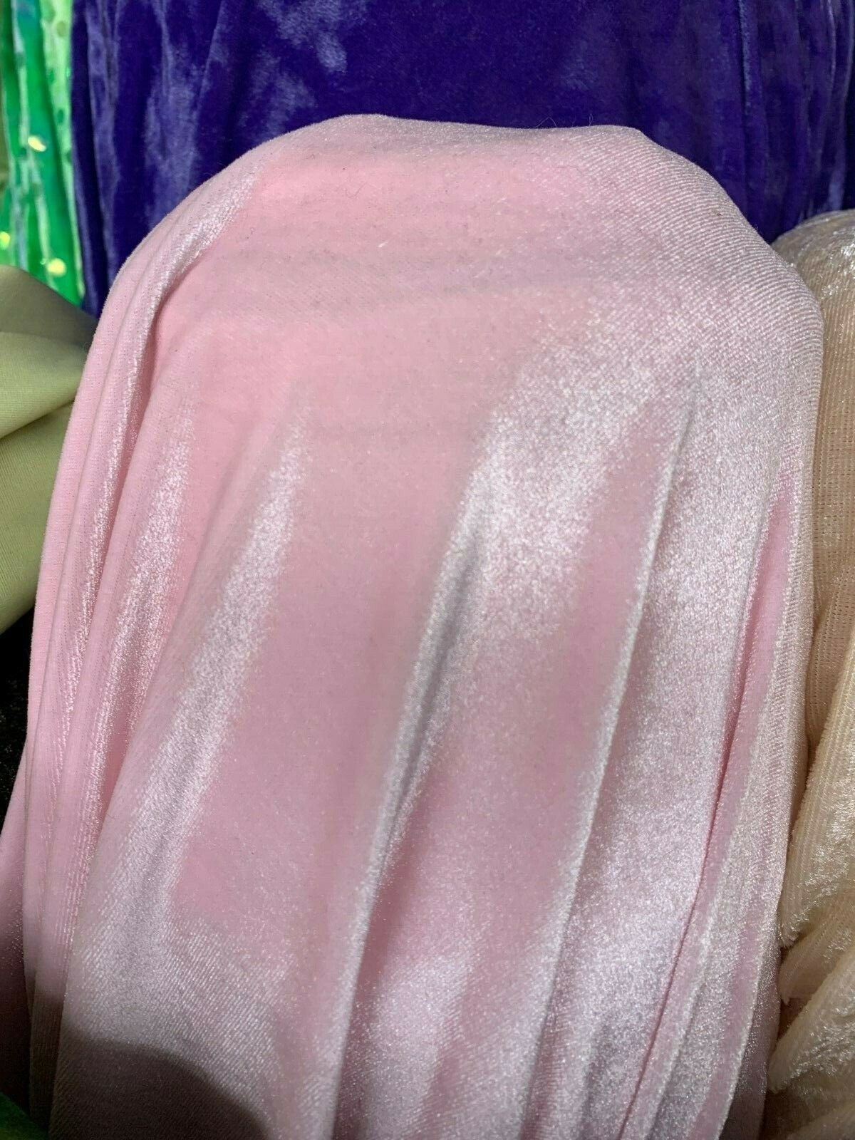 BABY PINK Polyester Stretch Velvet Fabric (60 in.) Sold By The Yard