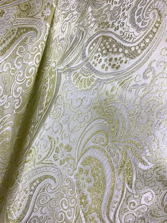 Ivory Gold Metallic Paisley Brocade Fabric (60 in.) Sold By The Yard