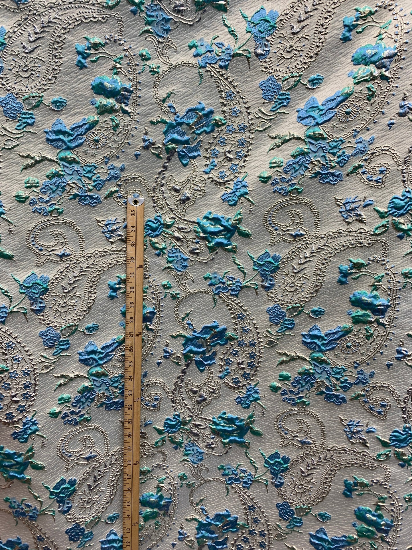 BLUE GREEN GOLD Floral Paisley Brocade Fabric (60 in.) Sold By The Yard