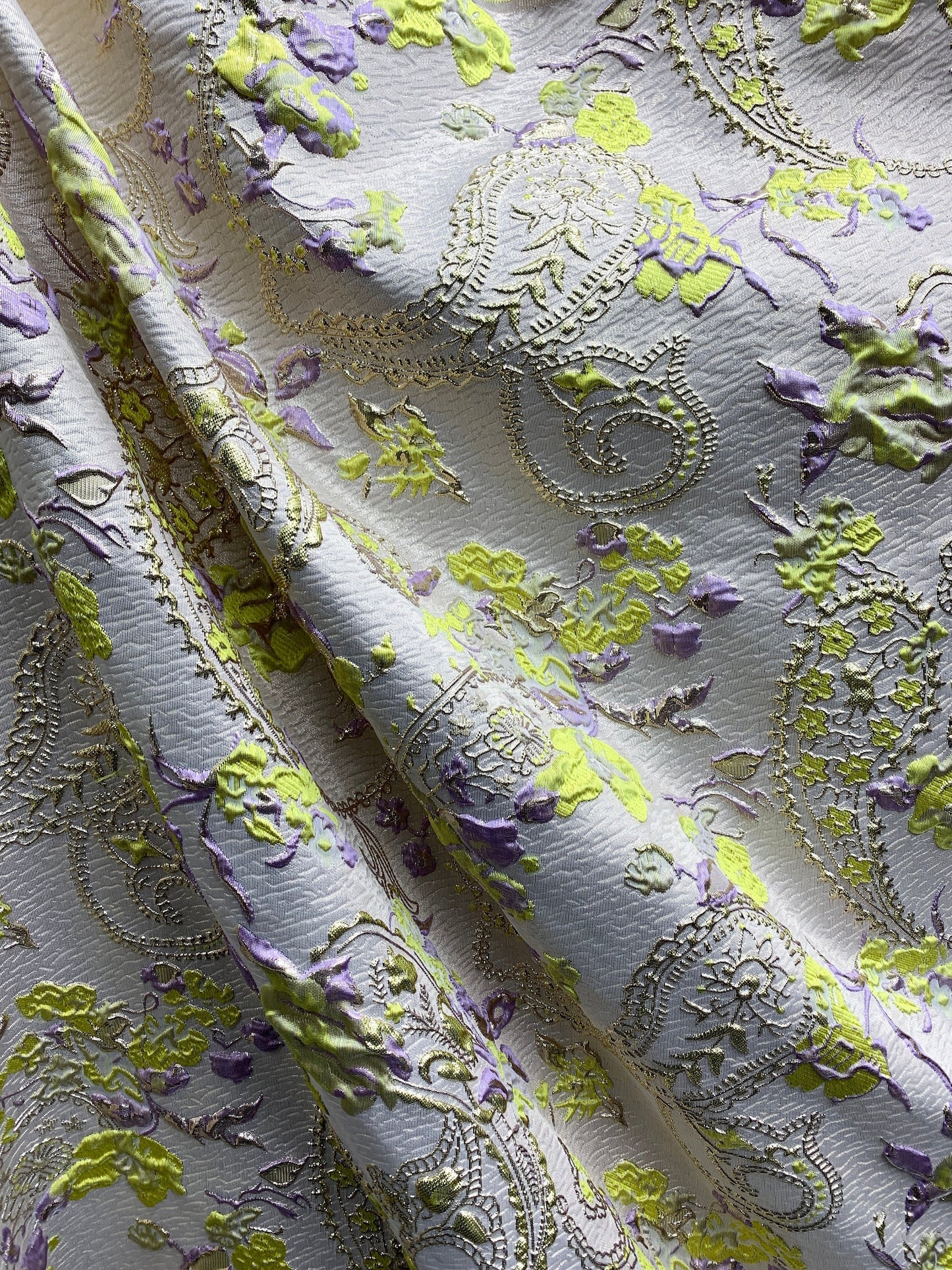 YELLOW LAVENDER GOLD Floral Paisley Brocade Fabric (60 in.) Sold By The Yard