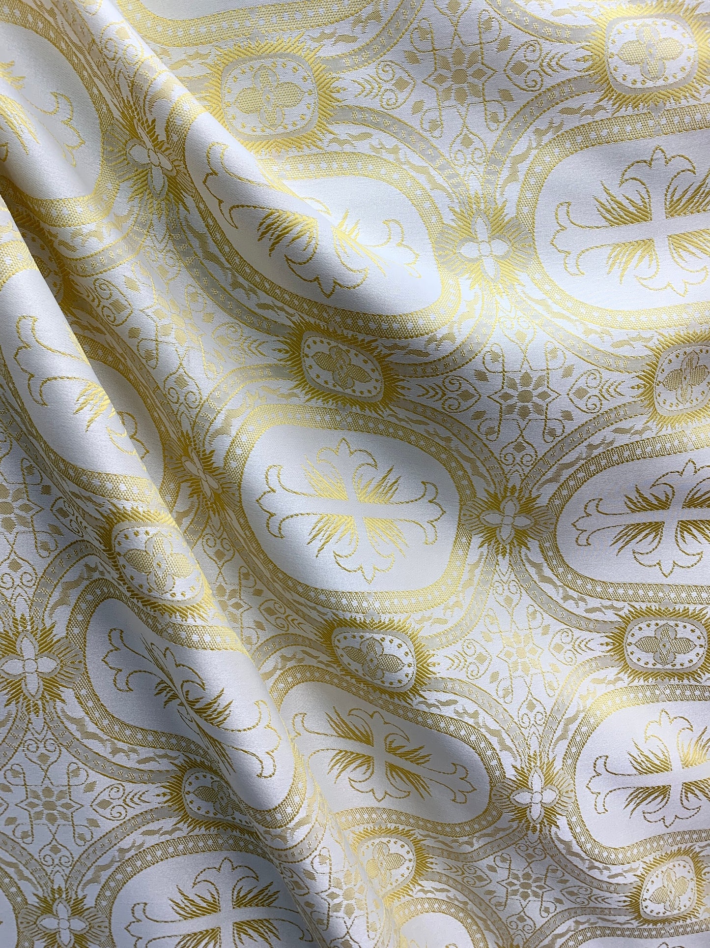 IVORY GOLD Liturgical Cross Brocade Fabric (55 in.) Sold By The Yard